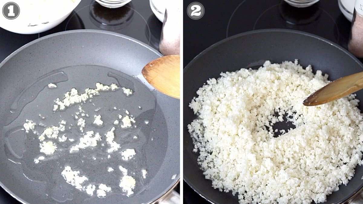 Make coconut cauliflower rice with garlic.