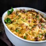 Chicken ranch casserole baked in a dish.