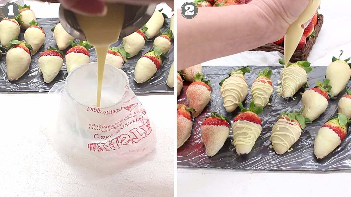 Clean eating desserts decorating strawberries.