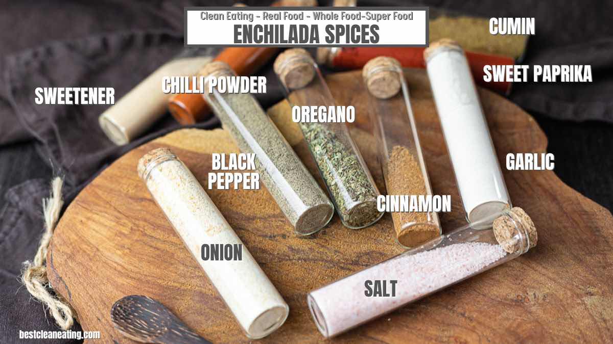 Enchilada spices on a cutting board.