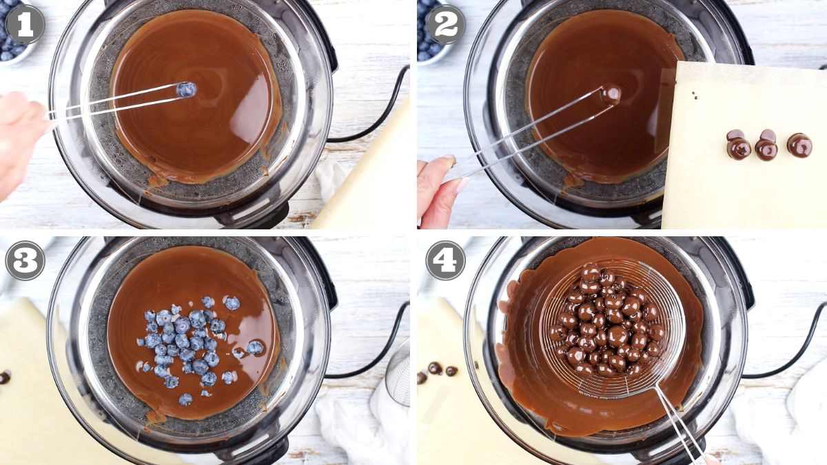 How to cover blueberries with chocolate.
