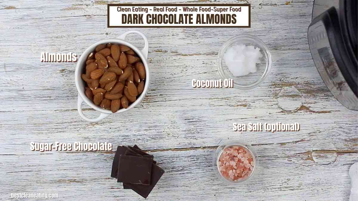 Ingredients for dark chocolate almonds.