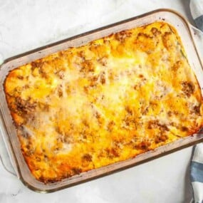 Freshly baked zucchini casserole with golden crust.